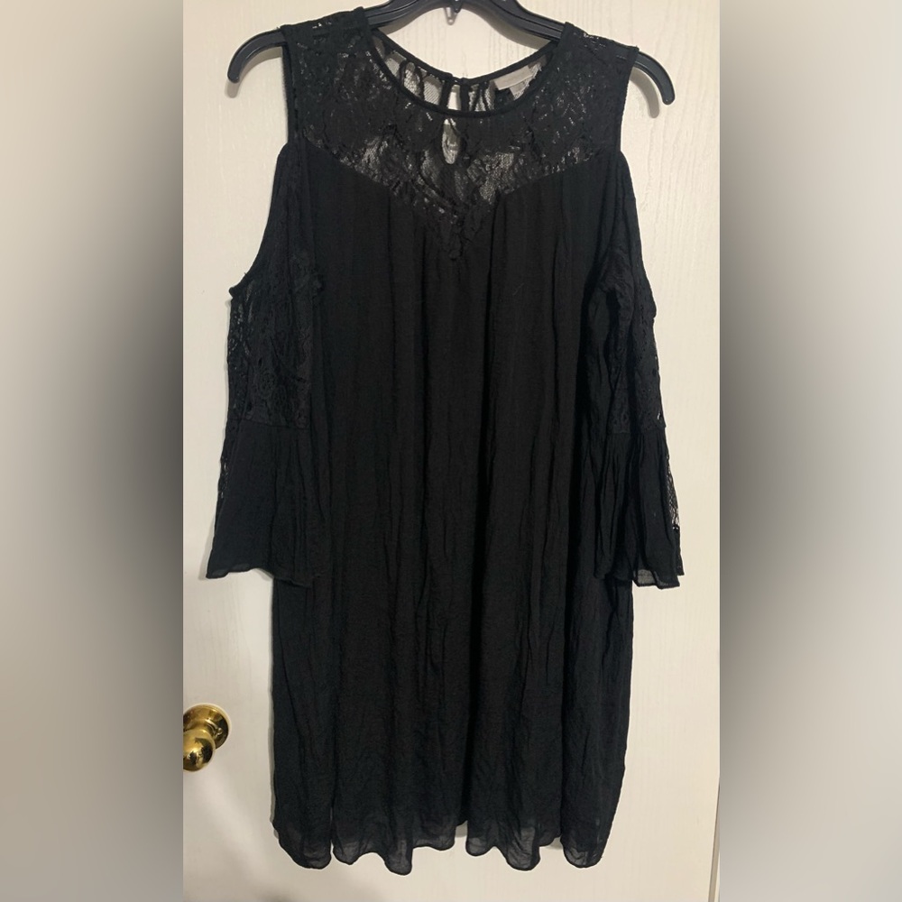 Avenue Black Lace Cold-Shoulder Dress with bell sleeves